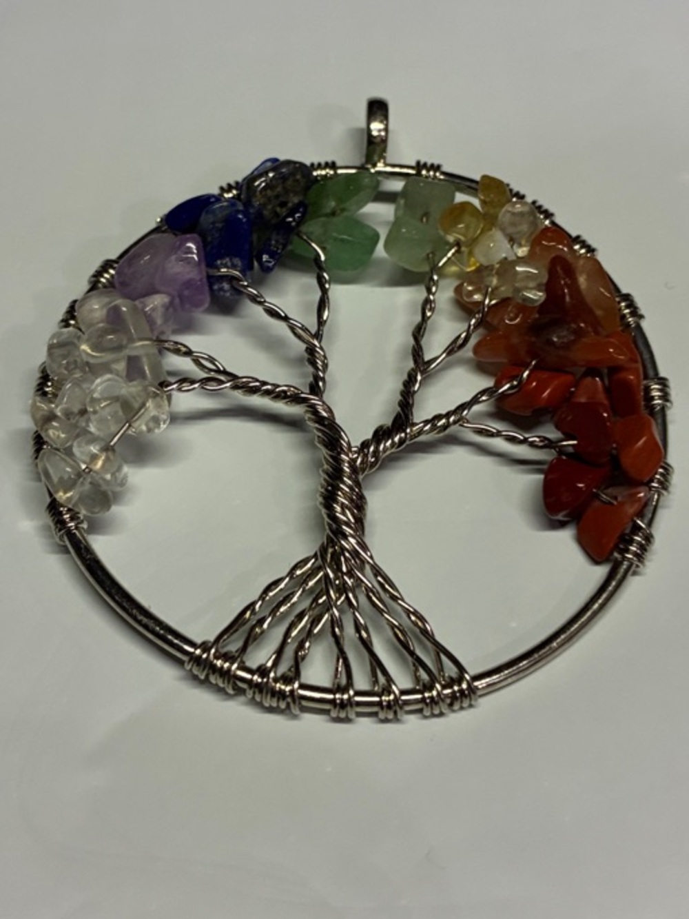 Unk Rainbow Tree of Life Gemstone Chip Pendant Necklace